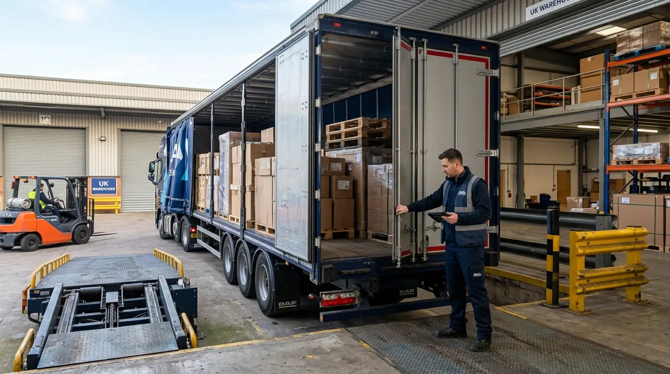 ASAL Transport team member checking a loaded trailer at a warehouse dock