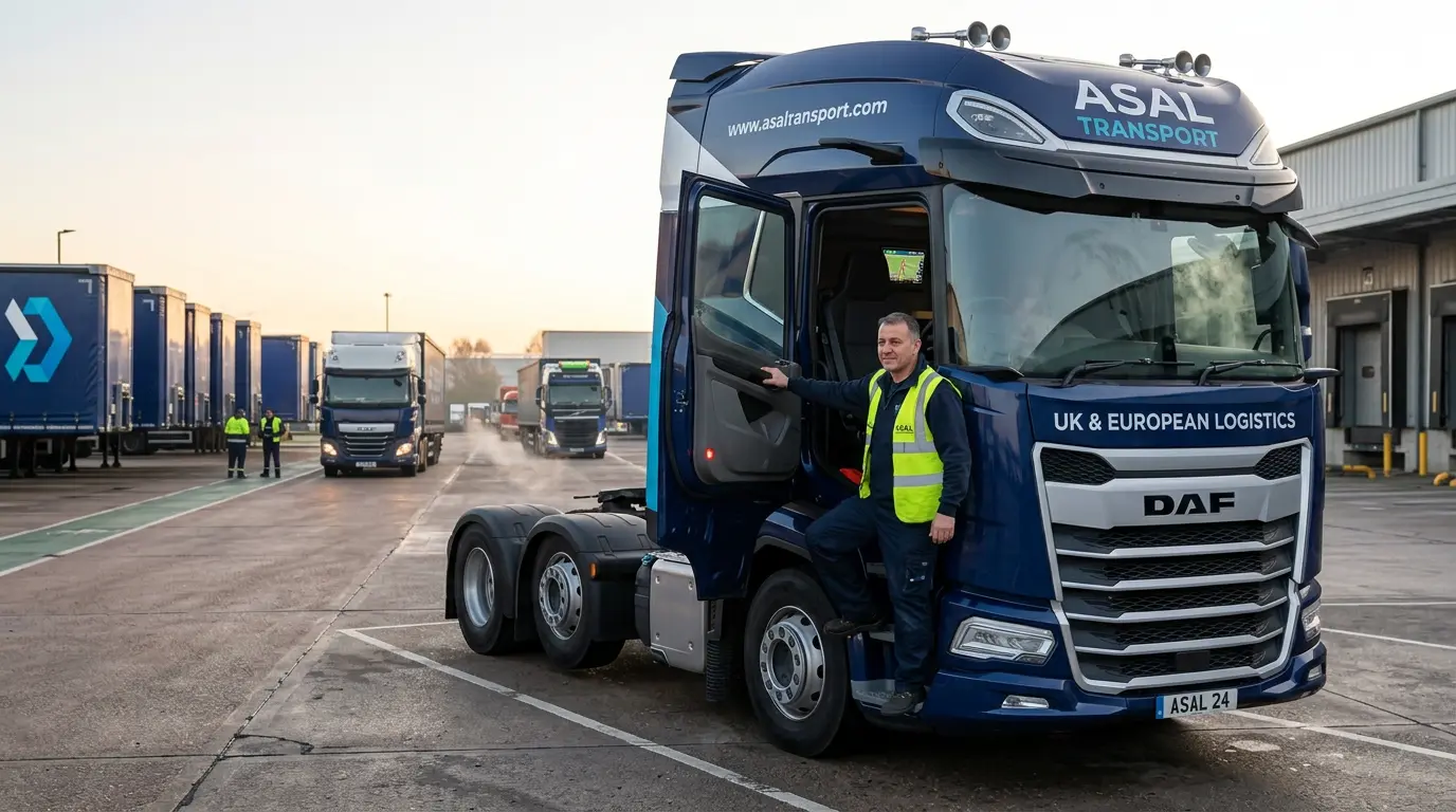 ASAL Transport driver stepping into a DAF cab at the depot